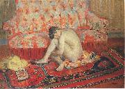 Henri Lebasque Prints Nude on Red Carpet, oil painting on canvas
